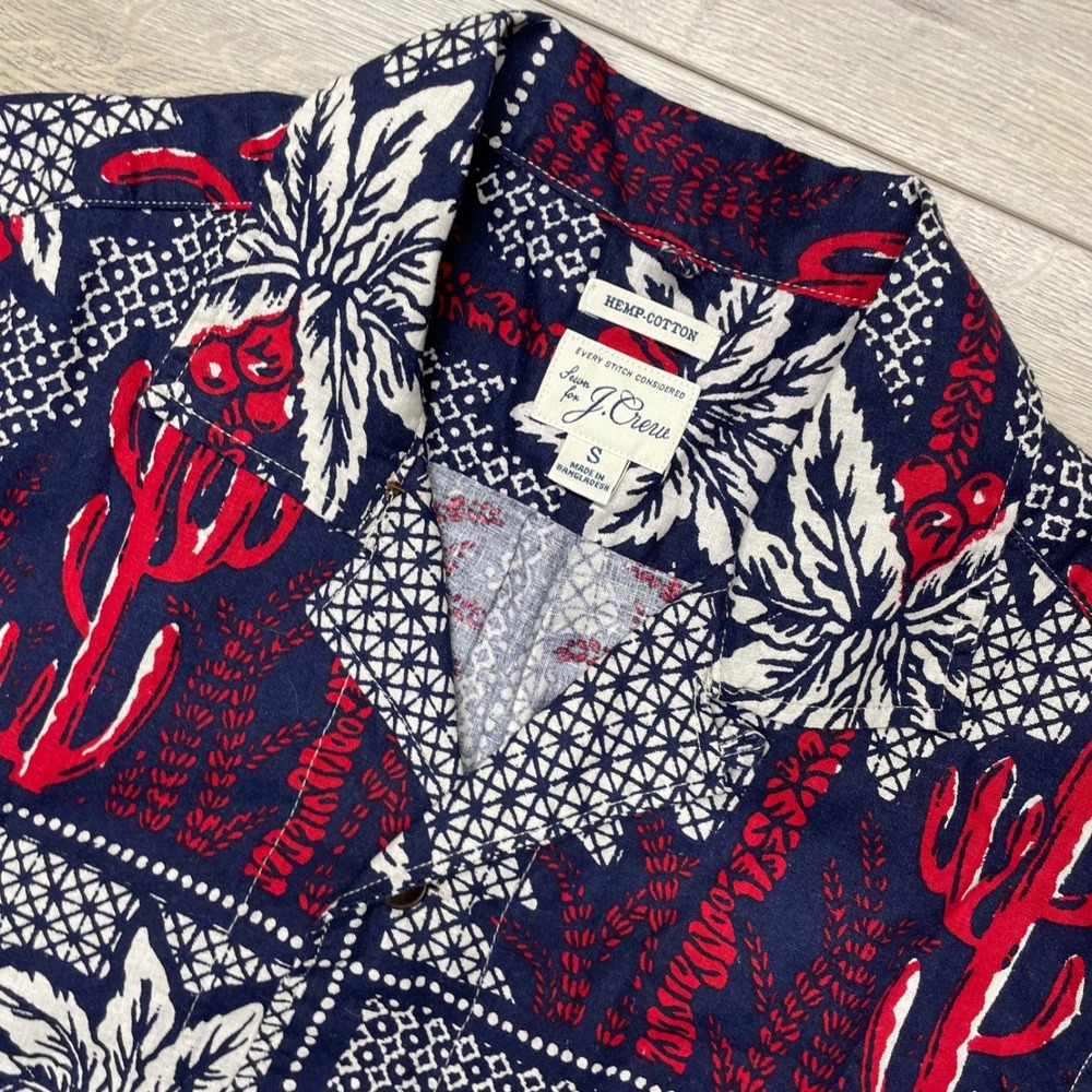J.Crew Button Down Mens Small Blue Palm Tree Cactus Hemp Cotton BH981